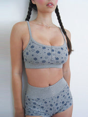 Lizakosht Women's Sling Print Shorts Set Stretchy Ribbed Knit Floral Camis Elatic Waist Shorts 2 Piece Sets Casual Fashion Outfits Summer