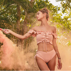 Lizakosht summer cute style lace up bikini swimsuit ladies split sexy bikini new one-shoulder spa swimwear