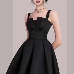 New 2022 Black Spaghetti Strap Mini Dress Sleeveless Sexy A-Line Party Dresses Satin Banquet High Waist Women Vestidos F175
