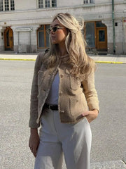 Lizakosht Small Fragrance Luxury Autumn Women Vintage Solid Tweed Jacket Short Coats Korean Fashion Streetwear Woolen Outwear