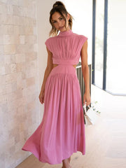 Lizakosht Solid High Waist Hollow Out Dresses For Women Summer Sleeveless Cut Out Dress Fashion Casual Elegant Clothes Vacation Dresses