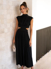 Lizakosht Solid High Waist Hollow Out Dresses For Women Summer Sleeveless Cut Out Dress Fashion Casual Elegant Clothes Vacation Dresses