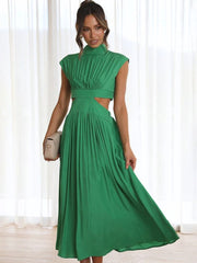 Lizakosht Solid High Waist Hollow Out Dresses For Women Summer Sleeveless Cut Out Dress Fashion Casual Elegant Clothes Vacation Dresses