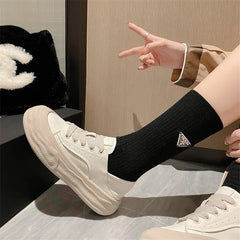 Lizakosht Spring Autumn Women Pumps Mixed Color Casual Shoes Woman Flat Shoes for Women Round Toe Platform Shoes Lace Small White Shoes