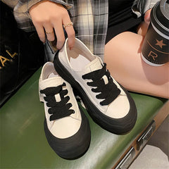 Lizakosht Spring Autumn Women Pumps Mixed Color Casual Shoes Woman Flat Shoes for Women Round Toe Platform Shoes Lace Small White Shoes