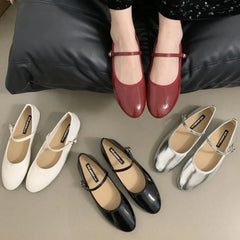 Lizakosht Spring Women Vintage Flats PU Round Toe Mary Janes Casual Shoes Comfort Loafers Shoes 2024 Ballerina Flats