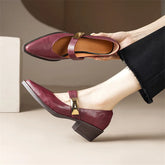 Lizakosht Spring/summer Split Leather Mary Jane Shoes Woman Chunky Heel Pointed Toe Shoes for Women Ladies Shoes Women Pumps Zaptos Mujer