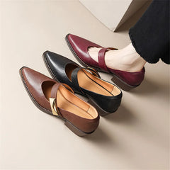 Lizakosht Spring/summer Split Leather Mary Jane Shoes Woman Chunky Heel Pointed Toe Shoes for Women Ladies Shoes Women Pumps Zaptos Mujer