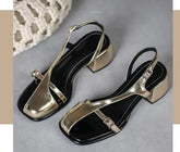 Lizakosht Summer Heel Women Sandals Fashion Half Open Toe Narrow Band Thick High Heel Shoes Ladies Rome Elegant Dress Gladiator Sandalias