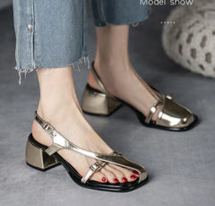 Lizakosht Summer Heel Women Sandals Fashion Half Open Toe Narrow Band Thick High Heel Shoes Ladies Rome Elegant Dress Gladiator Sandalias