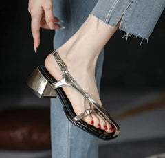 Lizakosht Summer Heel Women Sandals Fashion Half Open Toe Narrow Band Thick High Heel Shoes Ladies Rome Elegant Dress Gladiator Sandalias