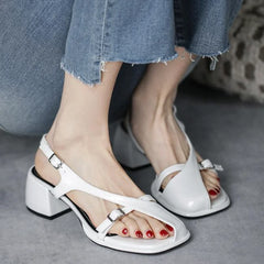 Lizakosht Summer Heel Women Sandals Fashion Half Open Toe Narrow Band Thick High Heel Shoes Ladies Rome Elegant Dress Gladiator Sandalias