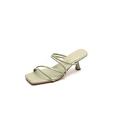 Lizakosht Summer Slippers Women Square Toe Sandals Concise Narrow Band Shoes Stiletto Heels Shoes for Women Handmade Slippers Women
