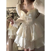 Lizakosht Summer Spring Fairy Kawaii Women Dress Long Sleeve Designer Casual Mini Dress Female Vintage Korean Fashion One Piece Dress