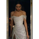 LIZAKOSHT - Super Sexy Off Shoulder Glittering Evening Dress for Women Long Formal Party Prom Dress keswa robe tunisienne mariage