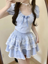 Lizakosht Sweet Plaid Fairy 2 Piece Dress Set Women Short Sleeve Y2k Crop Tops + Elegant Mini Skrits Summer Korean Fashion Suits Chic