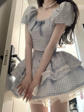 Lizakosht Sweet Plaid Fairy 2 Piece Dress Set Women Short Sleeve Y2k Crop Tops + Elegant Mini Skrits Summer Korean Fashion Suits Chic