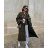 Lizakosht autumn and winter new lapel single button silhouette army green long coat coat