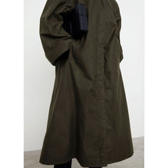 Lizakosht autumn and winter new lapel single button silhouette army green long coat coat