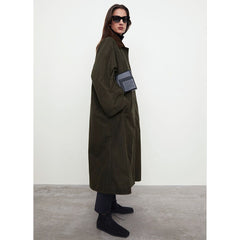 Lizakosht autumn and winter new lapel single button silhouette army green long coat coat