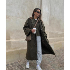 Lizakosht autumn and winter new lapel single button silhouette army green long coat coat