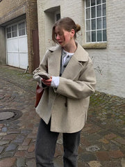 Lizakosht Turndown Collar Solid Jacket Autumn Women Long Sleeve Double Breasted Pocket Street Jackets Casual Female Split Office Outwear