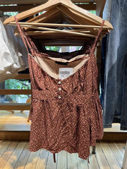 Lizakosht - Vintage Floral Print Button Tank Tops Women Sweet Lace Trim V Neck Cotton Sleeveless Camisoles Summer Cute High Waist Slim Vests