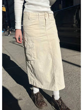 Lizakosht Vintage Khaki Casual Cargo Skirts Chic Solid Side Pockets Sexy Low Waist Long Skirt Women Summer Streetwear Y2k Clothes