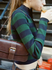 Lizakosht Vintage Striped Slim Knit Cardigan Women Soft Cotton Zipper Spring Long Sleeve Sweater Female Casual Simple Sexy Crop Top Y2k