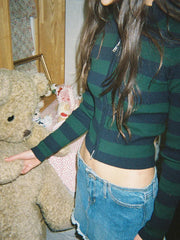 Lizakosht Vintage Striped Slim Knit Cardigan Women Soft Cotton Zipper Spring Long Sleeve Sweater Female Casual Simple Sexy Crop Top Y2k