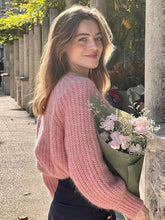 Lizakosht Women Pink Mohair Beaded Rib Knitting Cardigan Autumn Tone-on-tone Buttons Wool Sweaters Sweet Softy Warm Jumper Knitwear