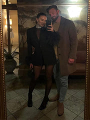 Women Sexy Cuff Splicing Feather Blazers Casual Loose Single Button Long Sleeve Outerwear Fashion Office Ladies V Neck Suit