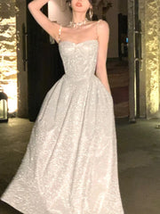 Lizakosht Women Strapless Sexy Backless White Suspender Dresses Summer High Street High Waist Chiffon Party Club Slim Fit Dress