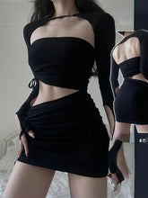 Lizakosht Y2K Aesthetic Three Pieces Set Hollow Out Summer Backless Crop Cardigan +drawstring Strapless+high Waist Sexy Mini Skirts