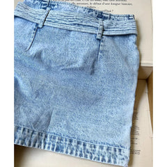 Lizakosht Solid Cowboy Skirt Women High Waist Lace Up Big Pocket Mini Skirt Female Classic Vintage Casual Lady Bottom