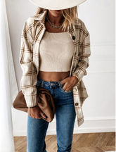 Fashion Women Long Sleeve Plaid Shirt Coats Top Spring Autumn Casual Lapel Cardigan Jackets Outerwear Streetwear