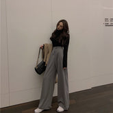 Mazefeng 2021 Spring Autumn Female Solid Wide Leg Pants Women Full Length Pants Ladies High Quality simple Casual Straight Pants