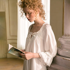 Cotton Nightgown Women Sweet Lovely Sleepwear White Nightgown Spring Autumn Leisure Fashion Cotton Sleepwear Original