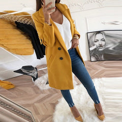LIZAKOSHT - Women Woollen Blends Overcoats Autumn Winter Long Sleeve Casual Oversize Outwear Jackets Coat Plus Size3XL FZ239