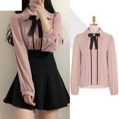 Lizakosht Spring Women's Cute Tops Preppy Style Vintage Japaneses Korea Design Button Elegant Formal Shirts Blouses Pink White 12020