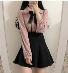 Lizakosht Spring Women's Cute Tops Preppy Style Vintage Japaneses Korea Design Button Elegant Formal Shirts Blouses Pink White 12020