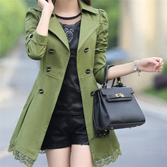New Basic Jacket Women Fashion Loose Winter Warm Long Sleeve Button Lace Jacket Coat With Belt Lady Elegant Windbreaker