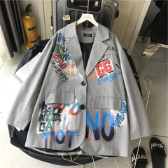 Autumn New British Style blazer women Casual Graffiti Letters Suit Jacket Women Long sleeve Loose Plaid Ladies Blazers G122