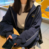 2 colors korean ins style print Women Hooded Coats Warm Zipper loose Jacket Tops Female winter Coat womens (X1079)