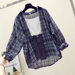 Fashion Plaid Women Tops and Blouses Female Casual Matching Color Long Sleeve Button Loose Plaid Shirt Top blusas mujer de moda
