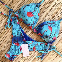 Sexy Floral Print Bikinis Striped Patchwork Swimsuit Women Bandage Bikini Set Swimwear Brazilian Beachwear New Bathing Suit