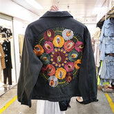 CBAFU vintage floral embroidery denim jacket women cowboy long sleeve turn down collar casual denim coat streetwear outwear P904