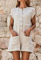 Lizakosht summer new fashion short-sleeved round neck tooling jumpsuit shorts casual waist slimming jumpsuit