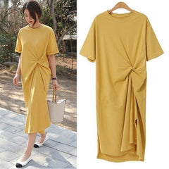 Summer Dress Casual 2021 Black Shirt Dress Midi Women Korean Style Clothes Side Split Ladies 4XL Plus size Short sleeve