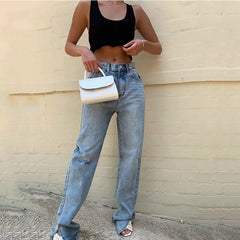 MosiMolly 2021 Washed Denim Pants Jeans Women Boyfriend Jeans Casual Pants Split Long Pants Bottom Black Jeans